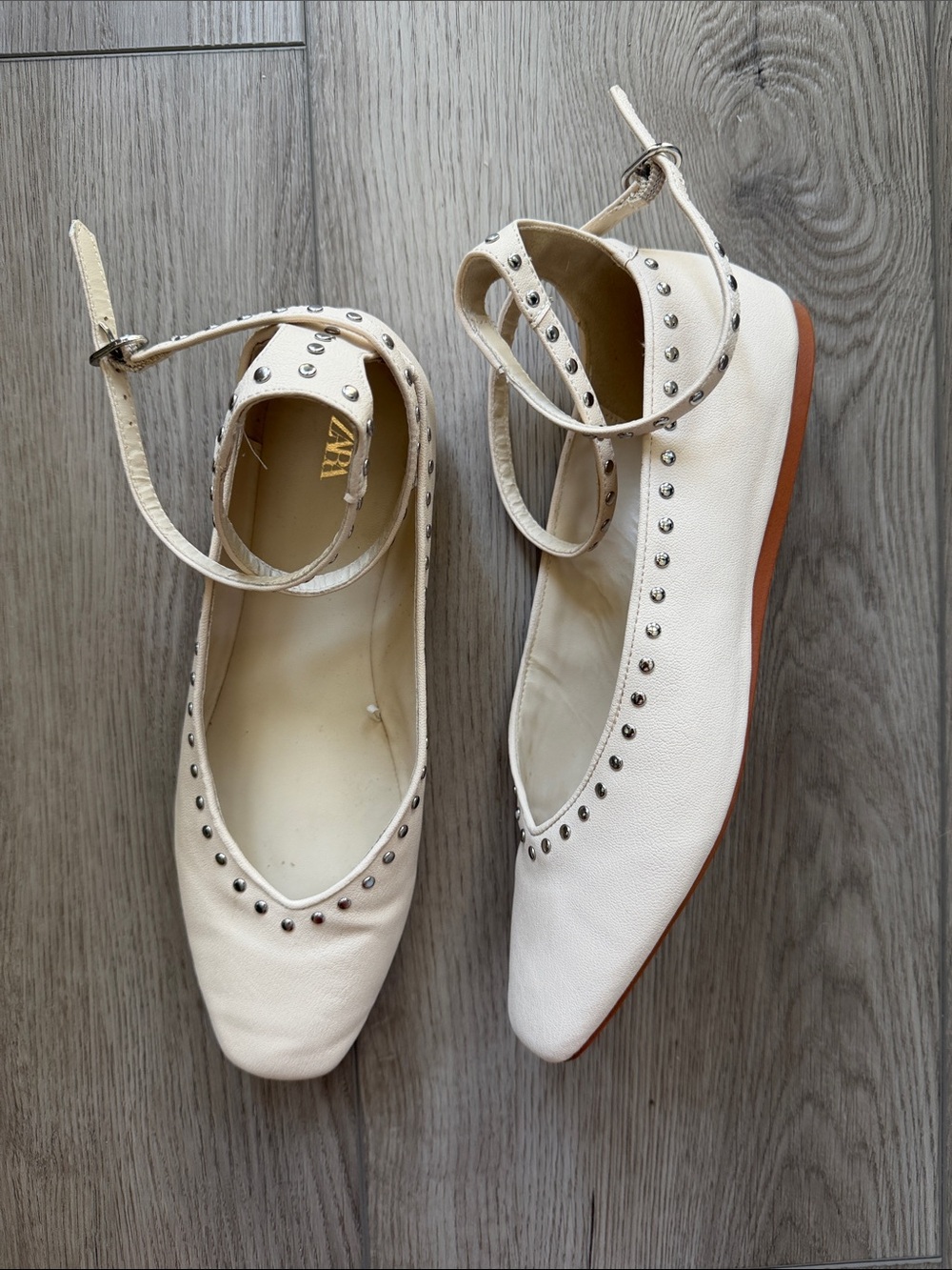 Zara studded ankle wrap ballet flats